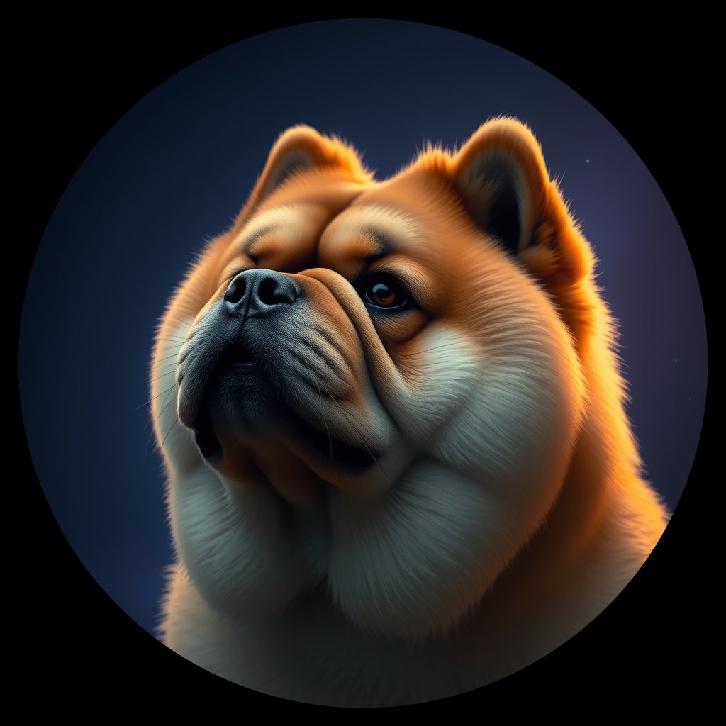Cosmic medallion portrait of PFZ13D12_PFZ13D12, a Chow Chow