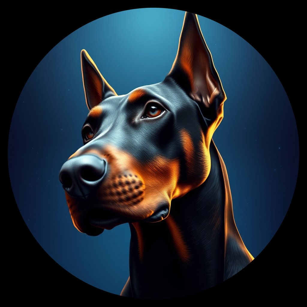 Cosmic medallion portrait of PFZ13E10_PFZ13E10, a Doberman Pinscher