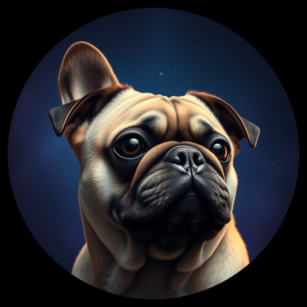 Cosmic medallion portrait of PFZ13E11_PFZ13E11, a Pug