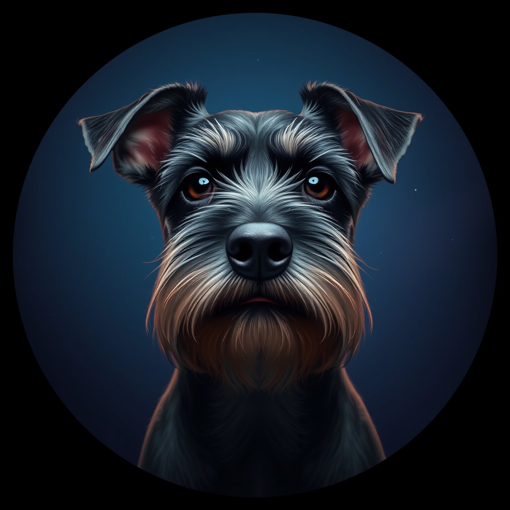 Cosmic medallion portrait of PFZ13F02_PFZ13F02, a Miniature Schnauzer