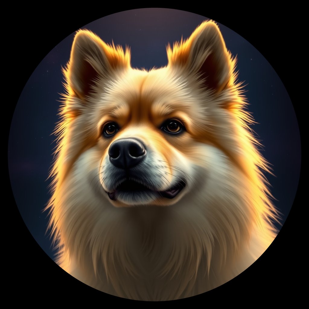 Cosmic medallion portrait of PFZ13F11_PFZ13F11, a Keeshond