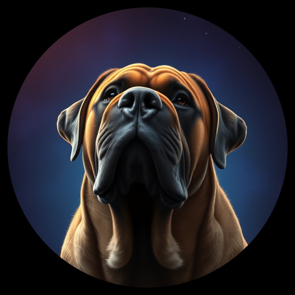 Cosmic medallion portrait of PFZ13F12_PFZ13F12, a Bullmastiff