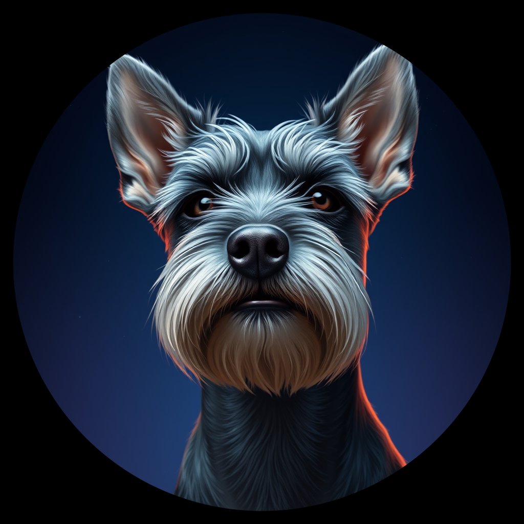 Cosmic medallion portrait of PFZ13G01_PFZ13G01, a Miniature Schnauzer