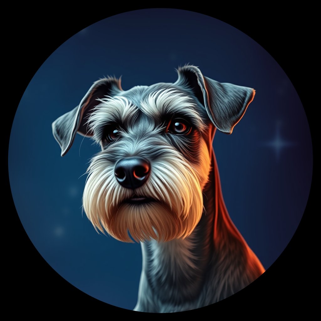 Cosmic medallion portrait of PFZ13G02_PFZ13G02, a Miniature Schnauzer