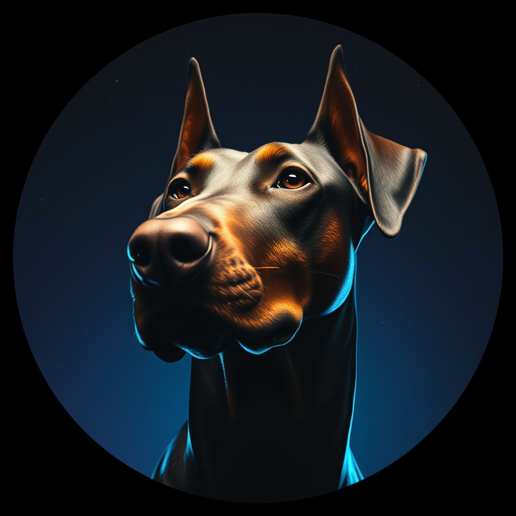 Cosmic medallion portrait of PFZ13G10_PFZ13G10, a Doberman Pinscher