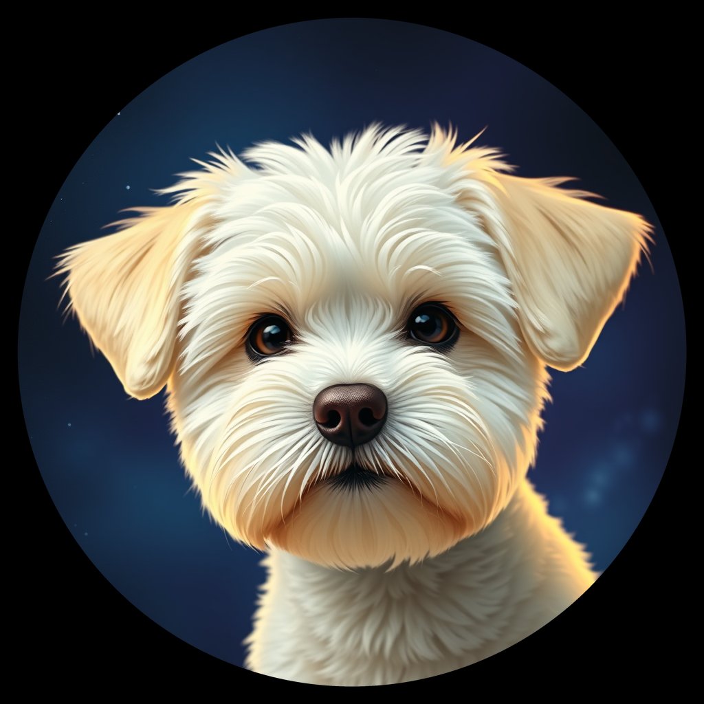 Cosmic medallion portrait of PFZ13G11_PFZ13G11, a Bichon Frise