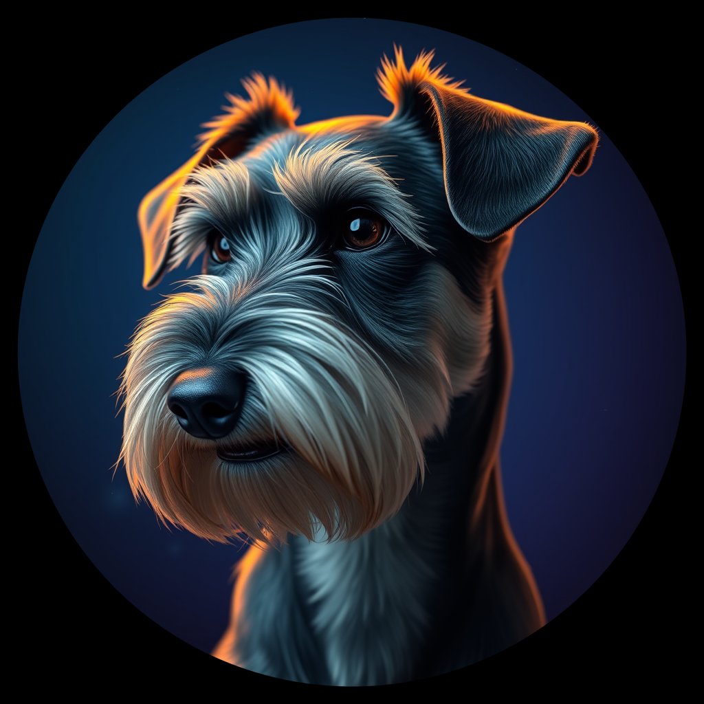 Cosmic medallion portrait of PFZ13H01_PFZ13H01, a Miniature Schnauzer