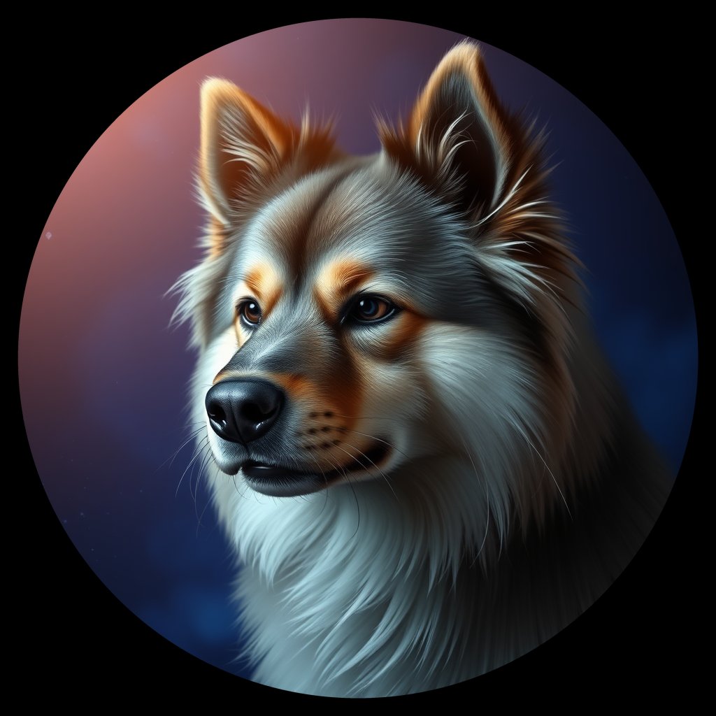 Cosmic medallion portrait of PFZ13H09_PFZ13H09, a Keeshond