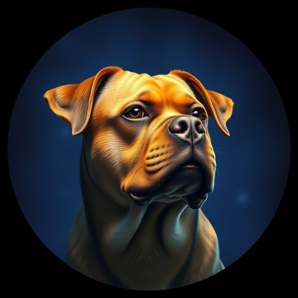 Cosmic medallion portrait of PFZ14A04_PFZ14A04, a Rottweiler
