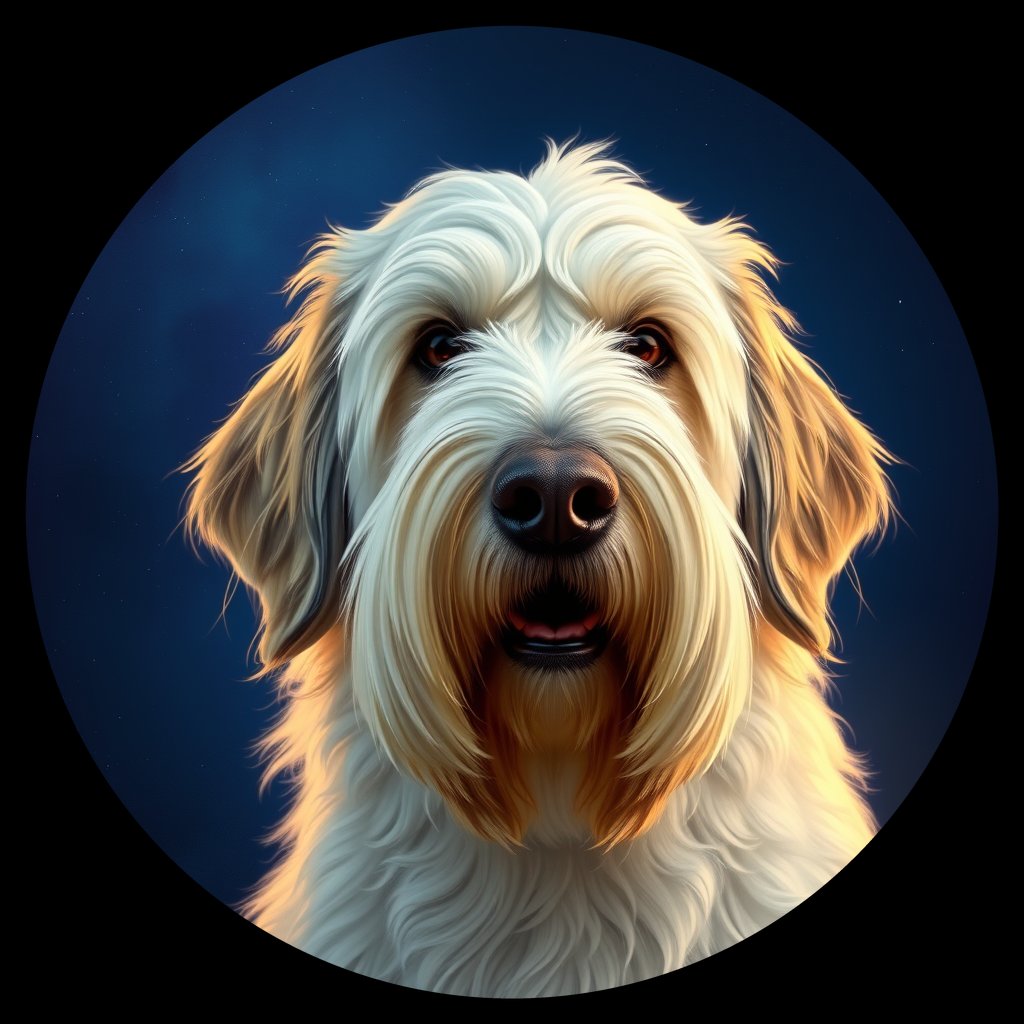 Cosmic medallion portrait of PFZ14B08_PFZ14B08, a Old English Sheepdog