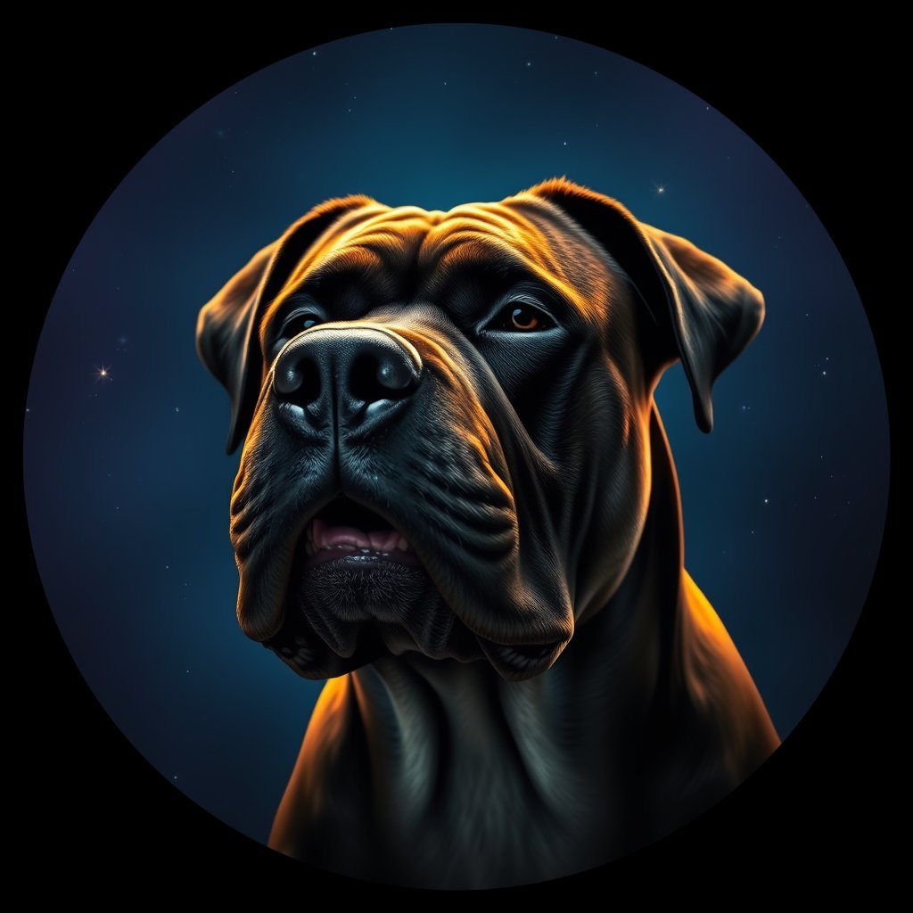 Cosmic medallion portrait of PFZ14B11_PFZ14B11, a Cane Corso