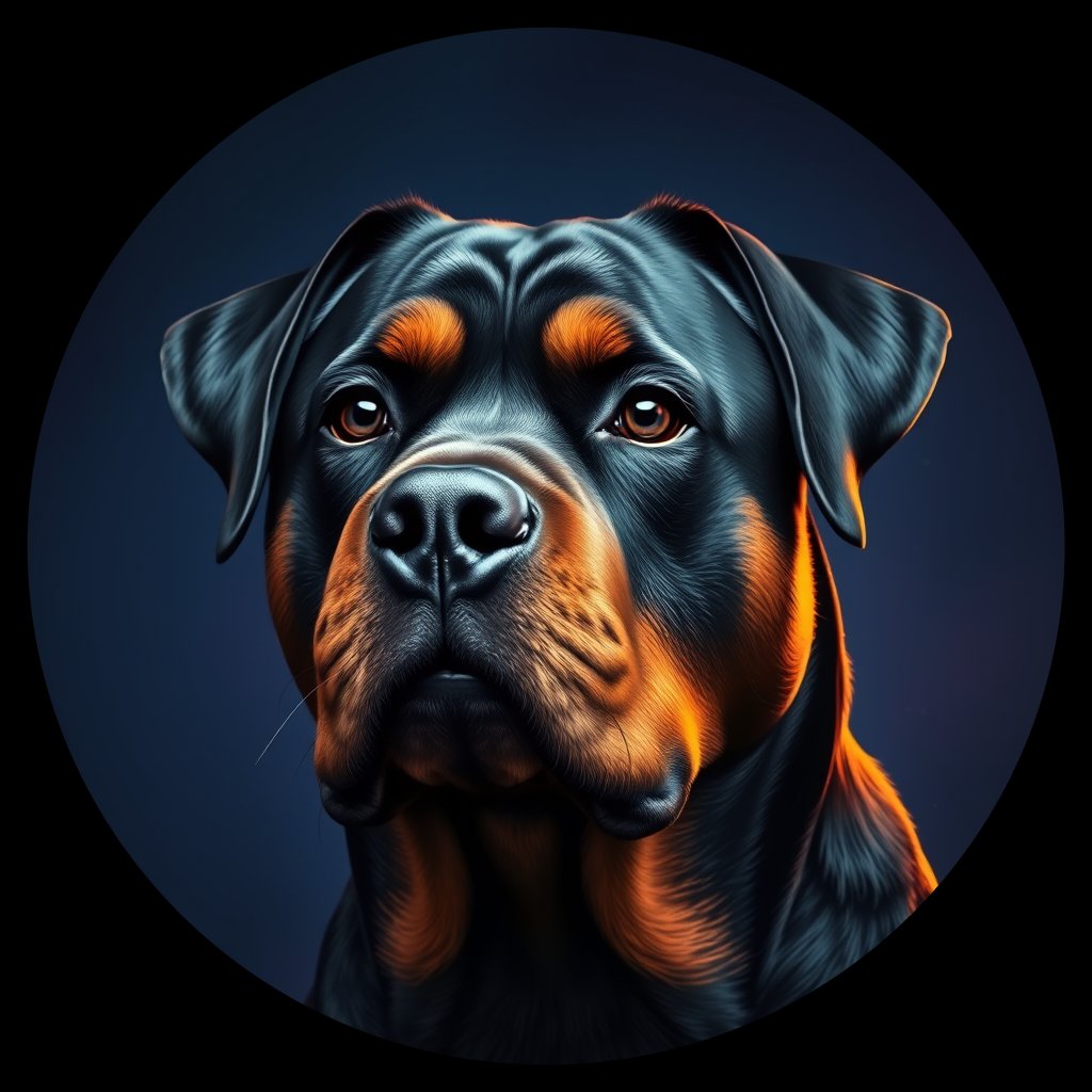 Cosmic medallion portrait of PFZ14E08_PFZ14E08, a Rottweiler