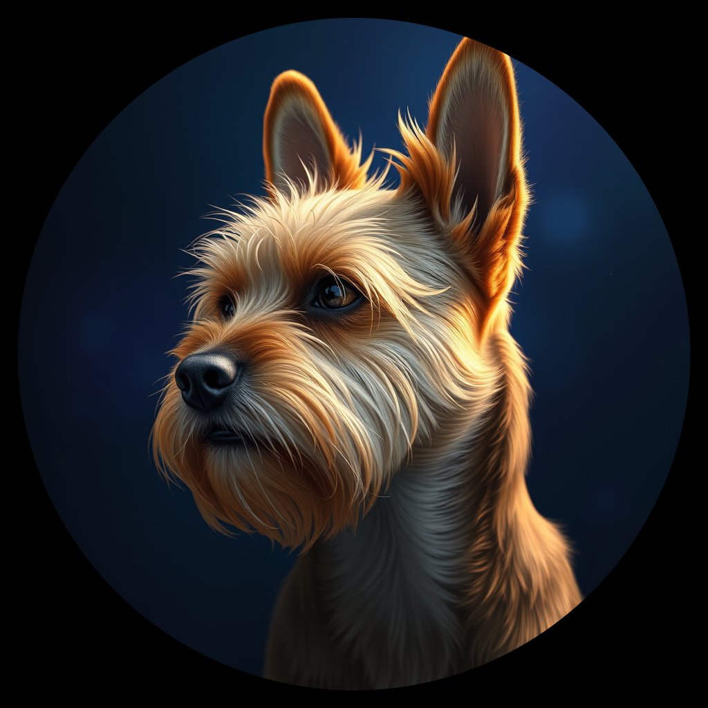 Cosmic medallion portrait of PFZ14F09_PFZ14F09, a Norwich Terrier