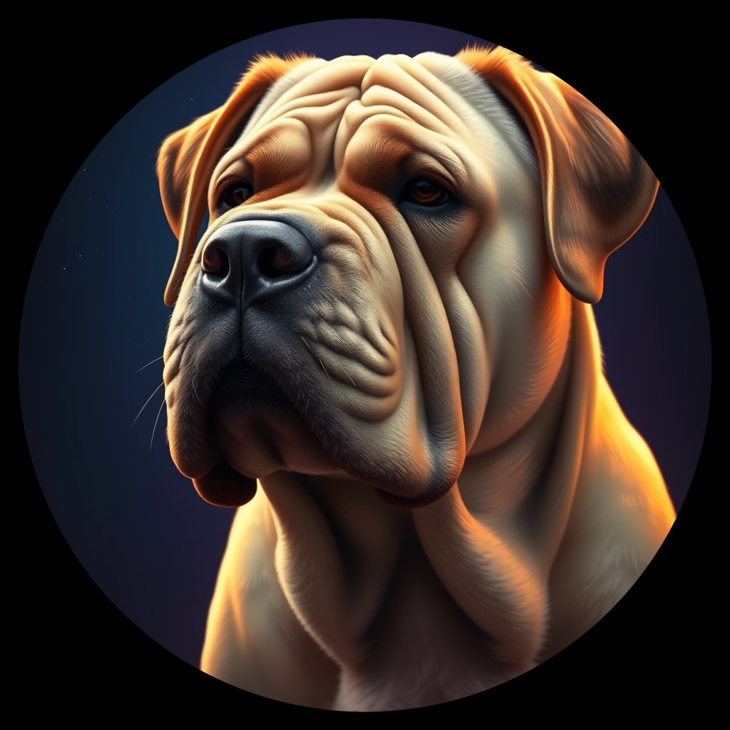 Cosmic medallion portrait of PFZ14F11_PFZ14F11, a Bullmastiff