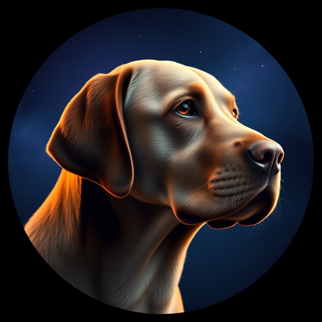 Cosmic medallion portrait of PFZ14F12_PFZ14F12, a Labrador Retriever