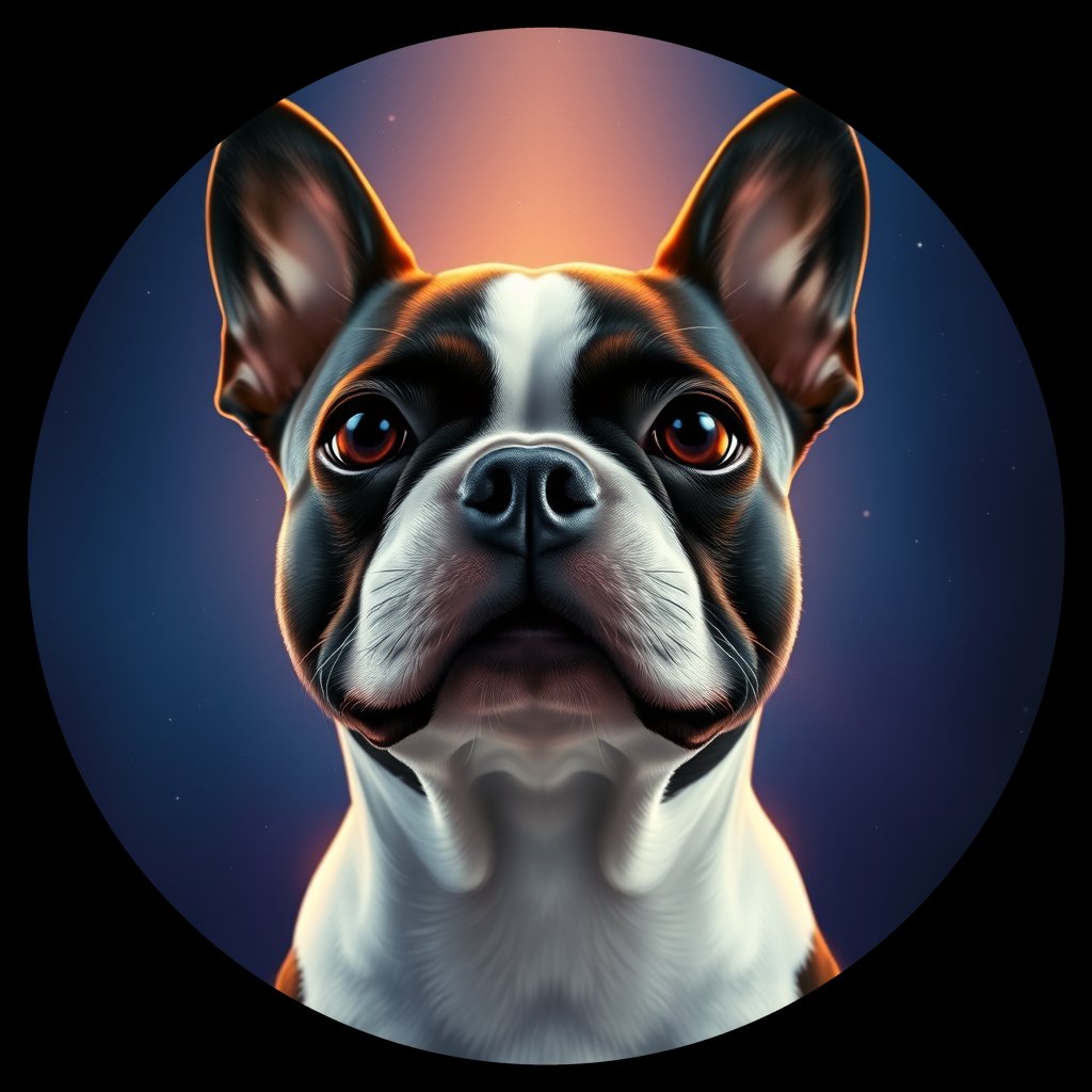 Cosmic medallion portrait of PFZ14G06_PFZ14G06, a Boston Terrier