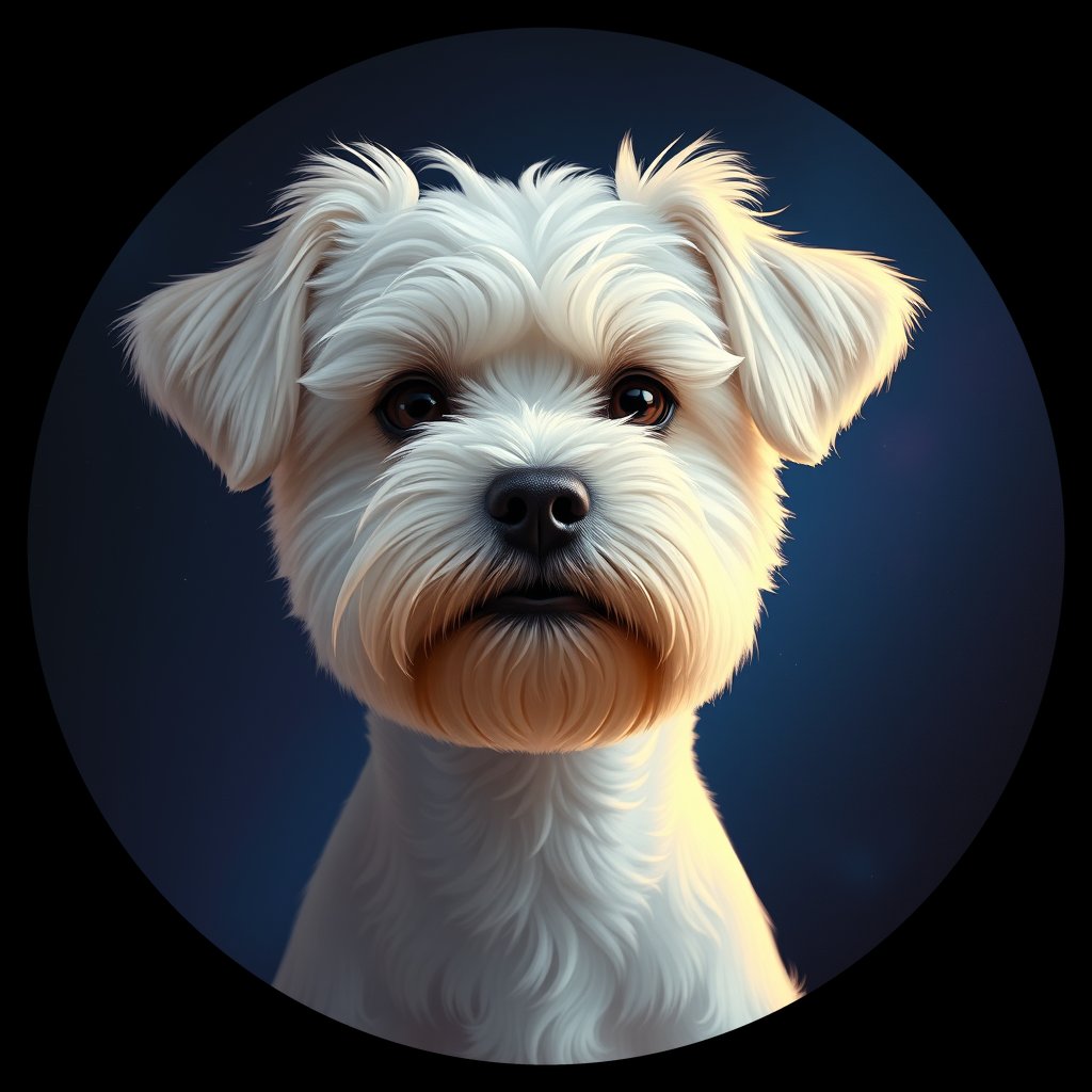Cosmic medallion portrait of PFZ14G09_PFZ14G09, a Bichon Frise