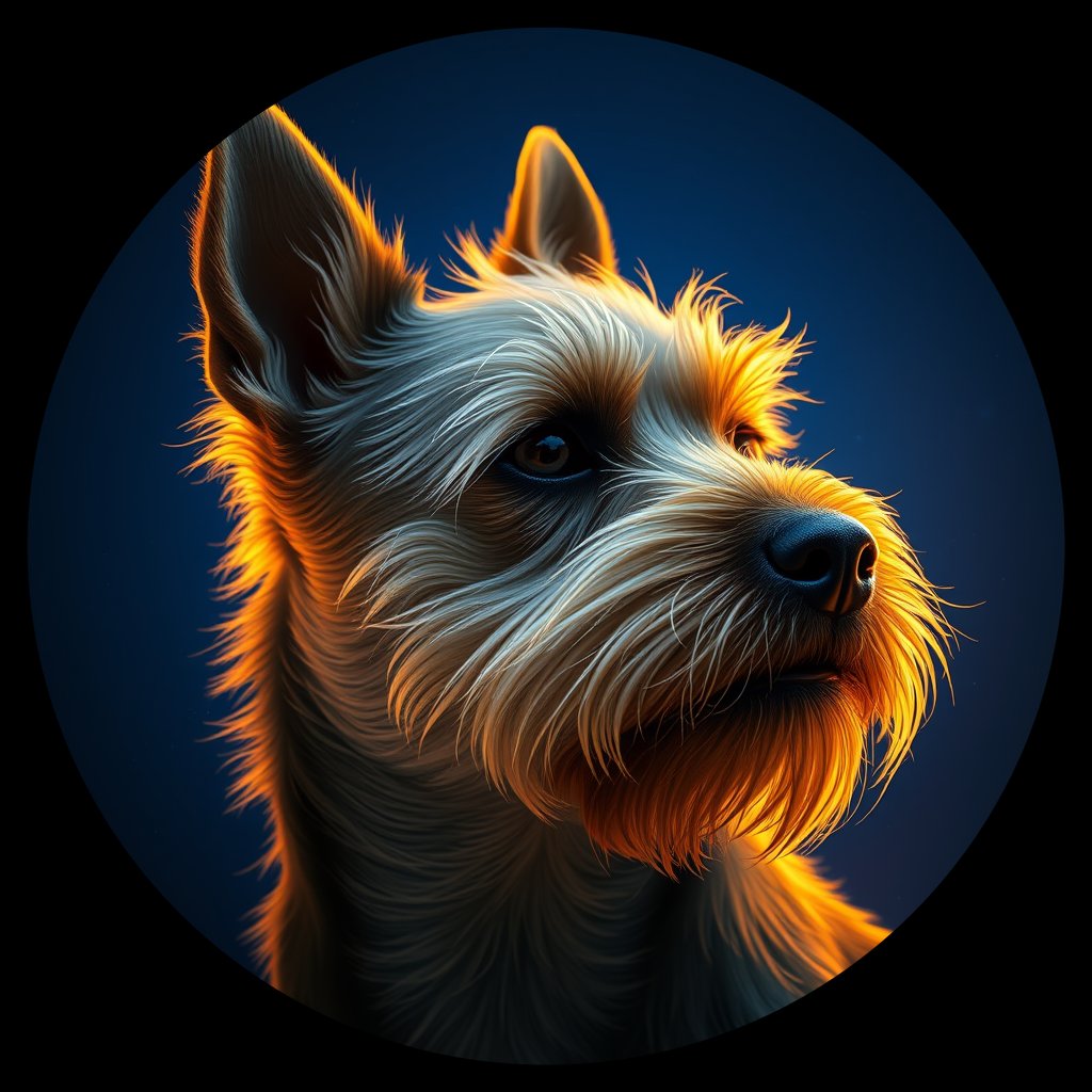 Cosmic medallion portrait of PFZ14H07_PFZ14H07, a Norwich Terrier