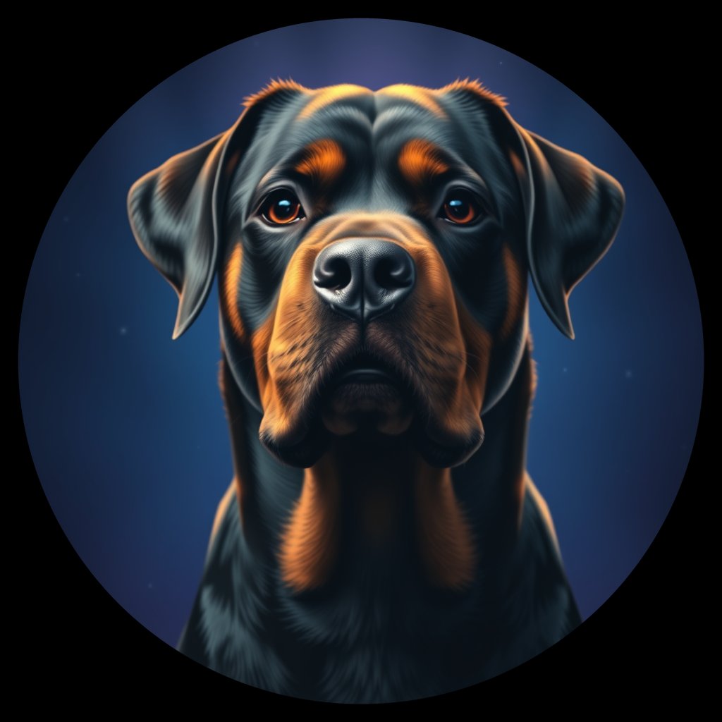 Cosmic medallion portrait of PFZ14H08_PFZ14H08, a Rottweiler
