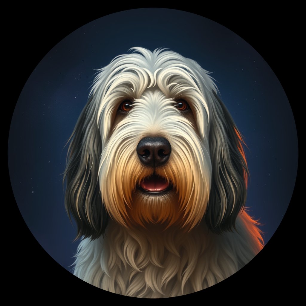 Cosmic medallion portrait of PFZ14H10_PFZ14H10, a Old English Sheepdog