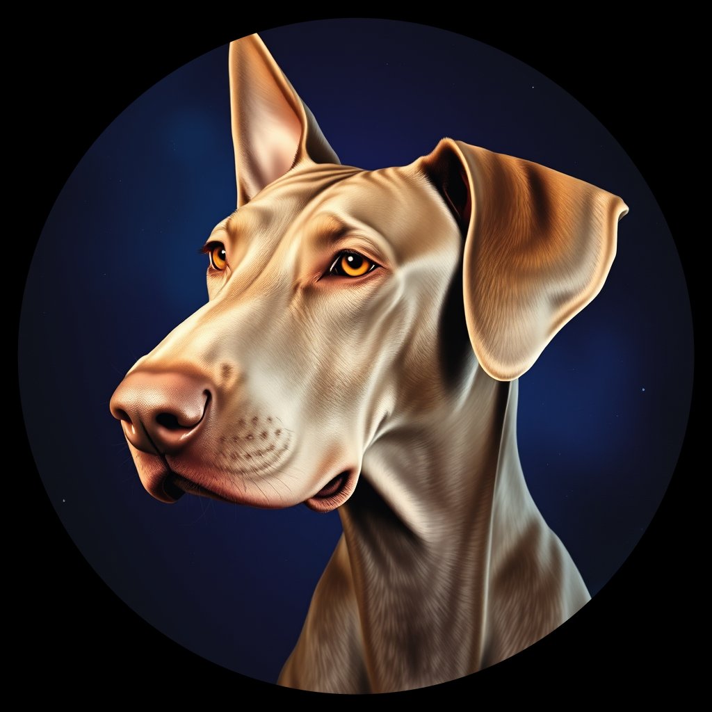 Cosmic medallion portrait of PFZ15A01_PFZ15A01, a Weimaraner