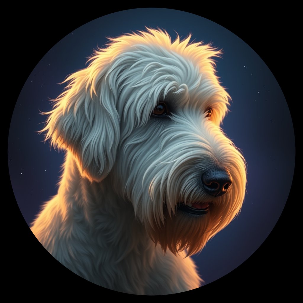 Cosmic medallion portrait of PFZ15A06_PFZ15A06, a Old English Sheepdog