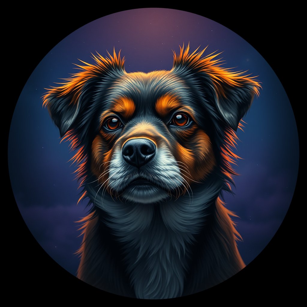 Cosmic medallion portrait of PFZ15A09_PFZ15A09, a Tibetan Spaniel