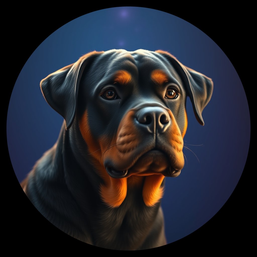 Cosmic medallion portrait of PFZ15A11_PFZ15A11, a Rottweiler