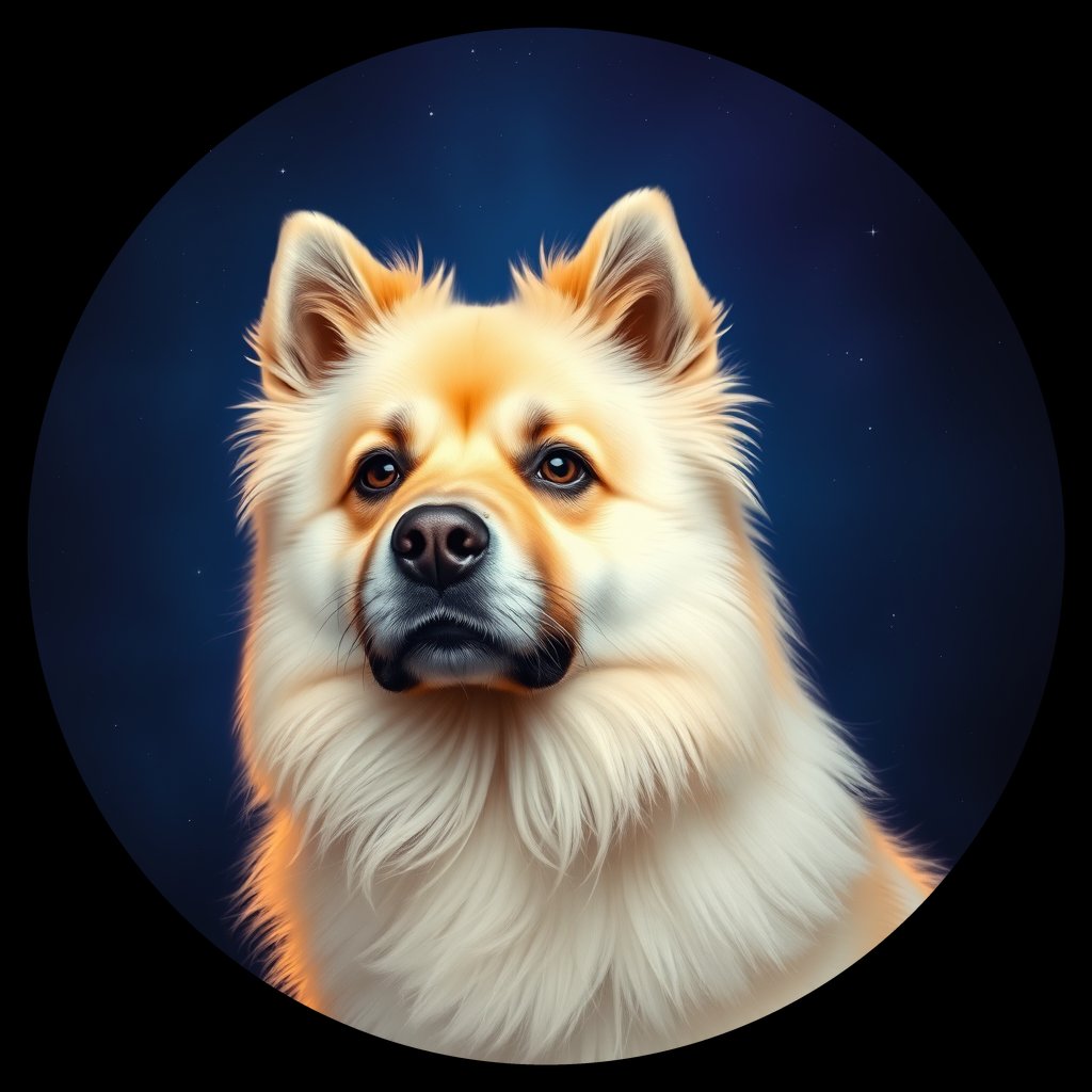Cosmic medallion portrait of PFZ15B01_PFZ15B01, a Keeshond