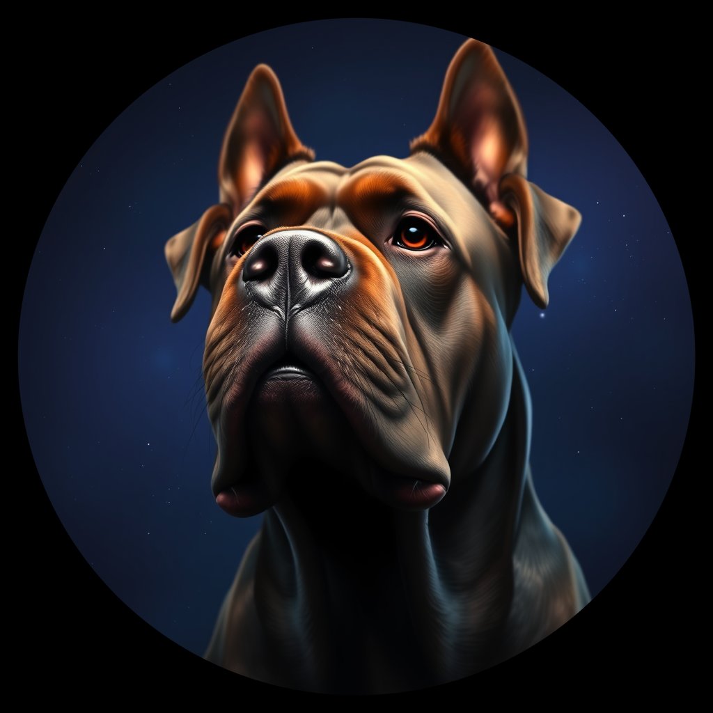 Cosmic medallion portrait of PFZ15B09_PFZ15B09, a Cane Corso