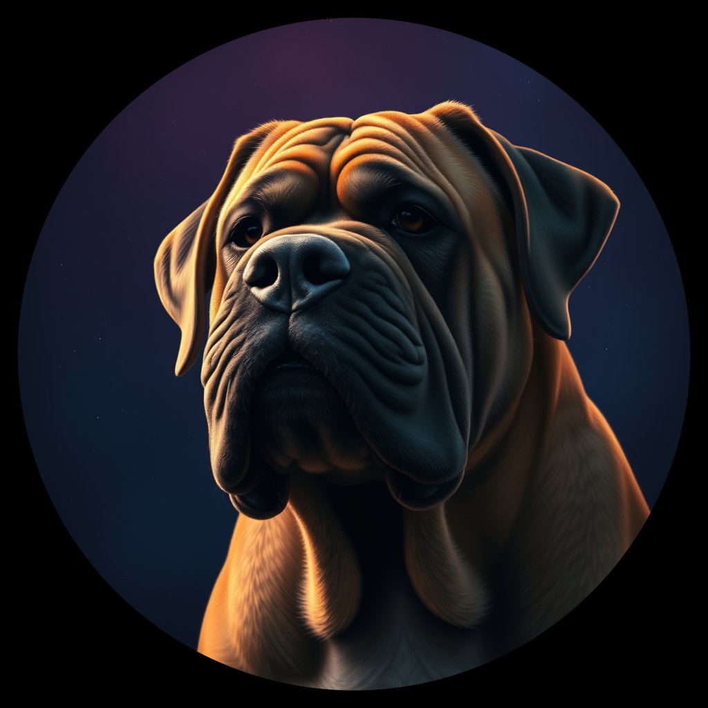 Cosmic medallion portrait of PFZ15C08_PFZ15C08, a Bullmastiff