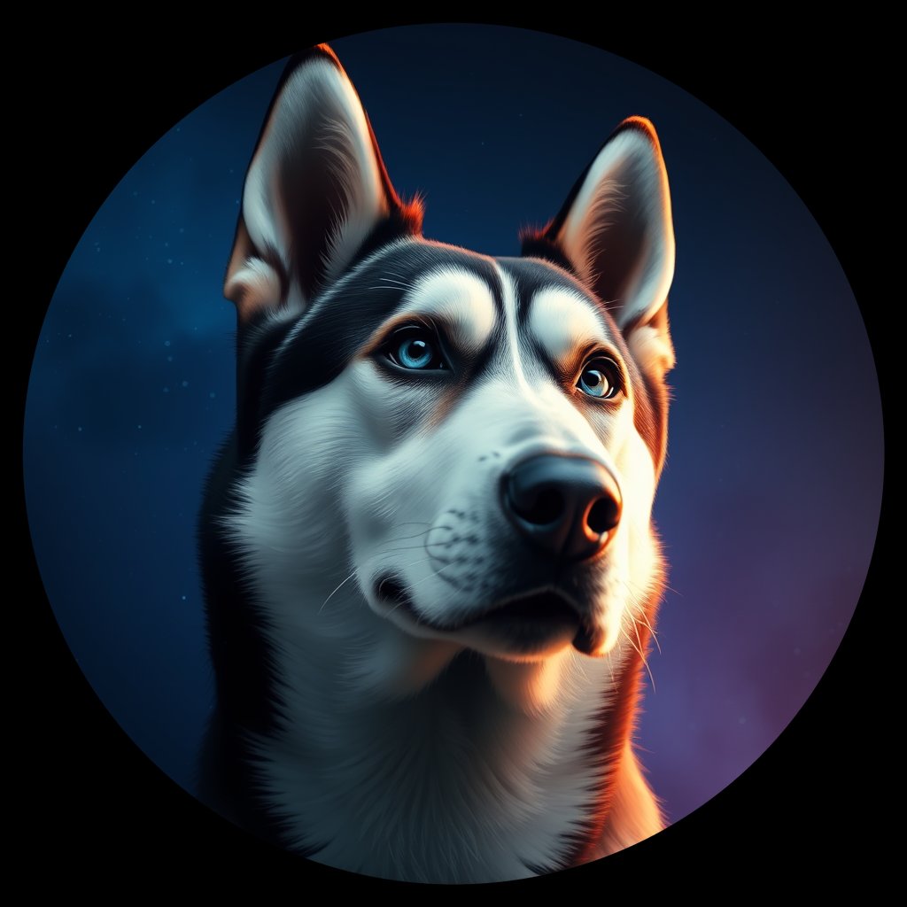 Cosmic medallion portrait of PFZ15C11_PFZ15C11, a Siberian Husky