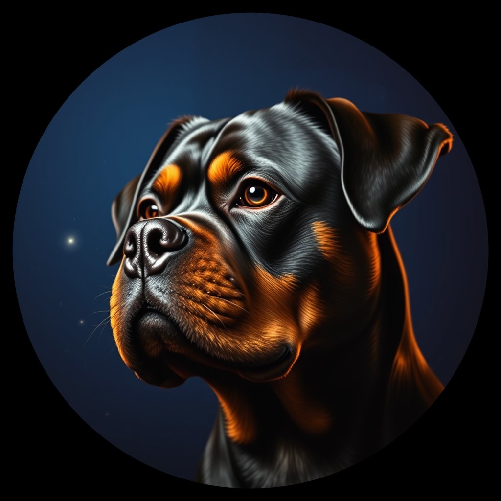 Cosmic medallion portrait of PFZ15C12_PFZ15C12, a Rottweiler