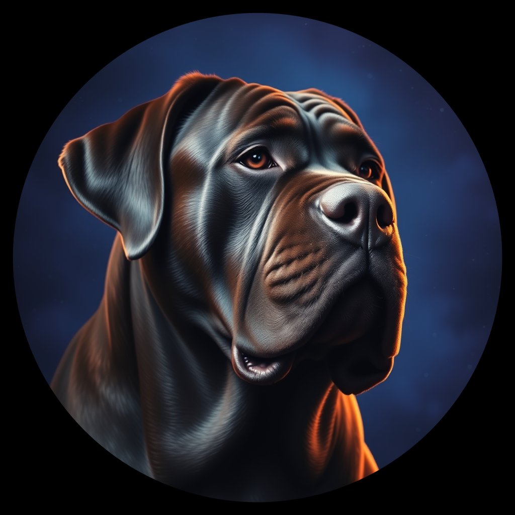 Cosmic medallion portrait of PFZ15D04_PFZ15D04, a Cane Corso