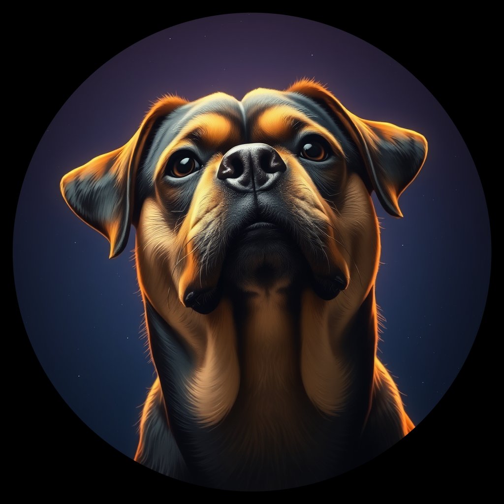 Cosmic medallion portrait of PFZ15D08_PFZ15D08, a Rottweiler
