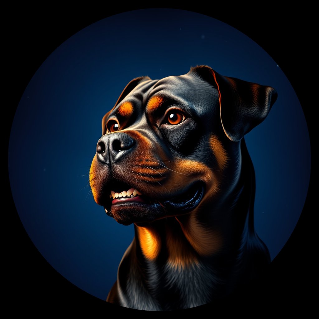 Cosmic medallion portrait of PFZ15D10_PFZ15D10, a Rottweiler