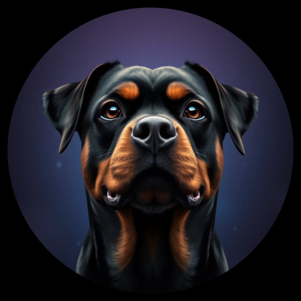 Cosmic medallion portrait of PFZ15D11_PFZ15D11, a Rottweiler
