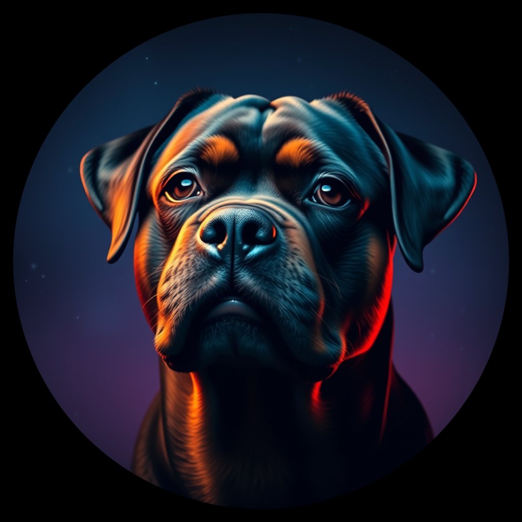 Cosmic medallion portrait of PFZ15D12_PFZ15D12, a Rottweiler
