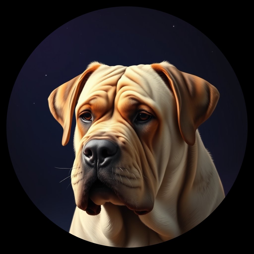 Cosmic medallion portrait of PFZ15E01_PFZ15E01, a Bullmastiff