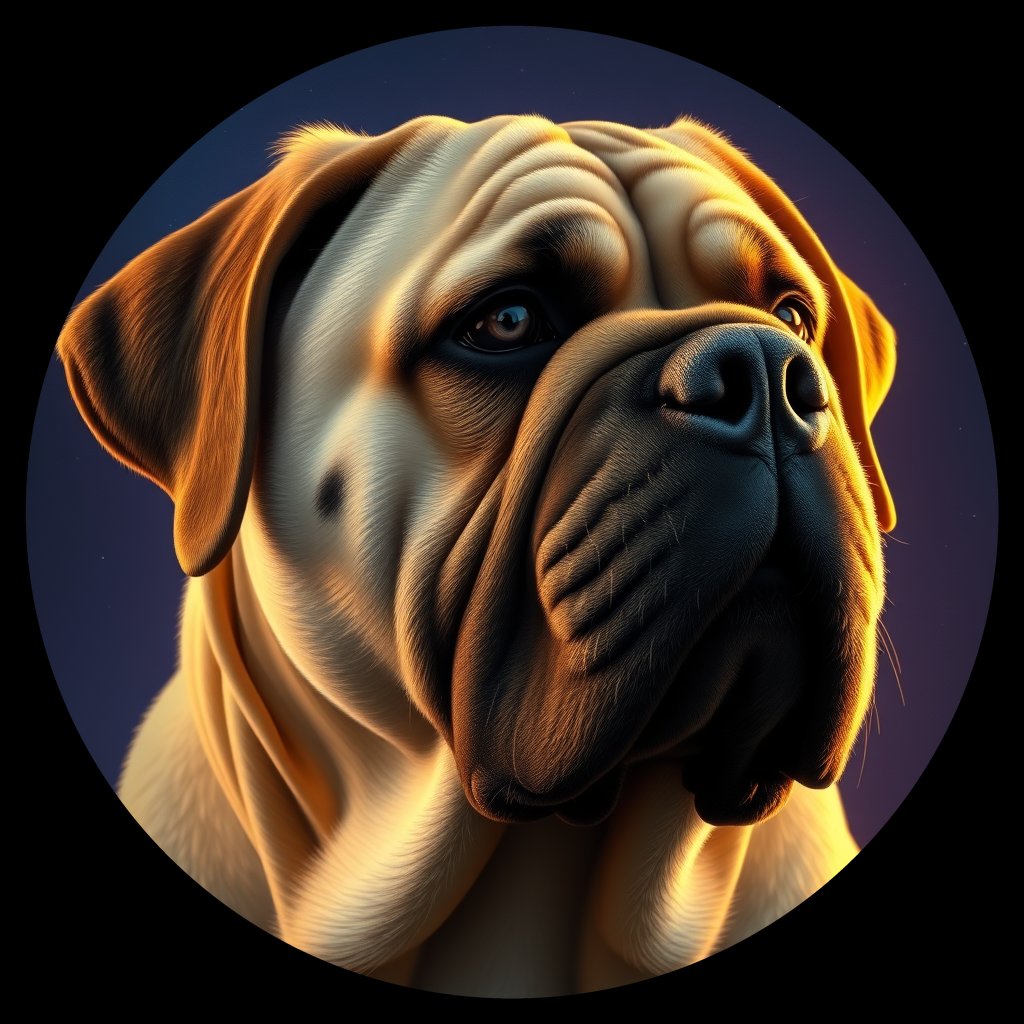 Cosmic medallion portrait of PFZ15E09_PFZ15E09, a Bullmastiff