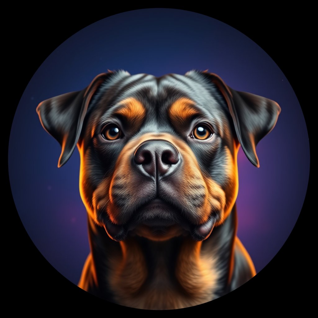 Cosmic medallion portrait of PFZ15E10_PFZ15E10, a Rottweiler
