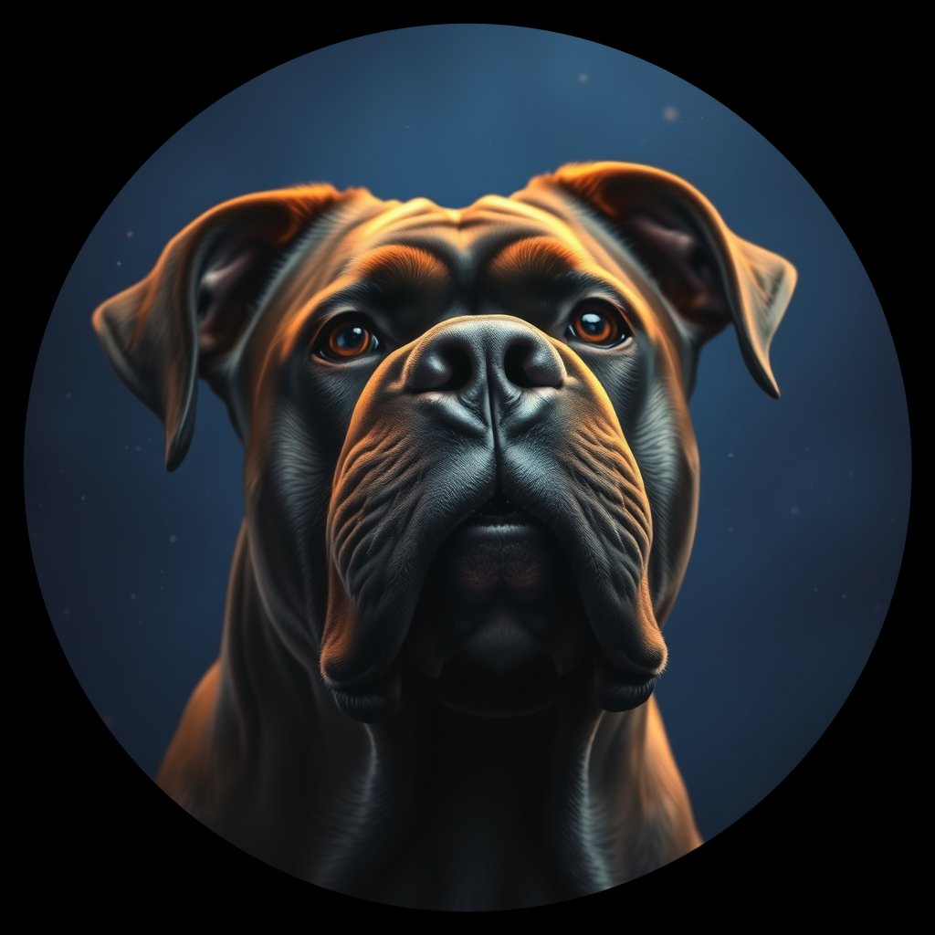 Cosmic medallion portrait of PFZ15F02_PFZ15F02, a Cane Corso