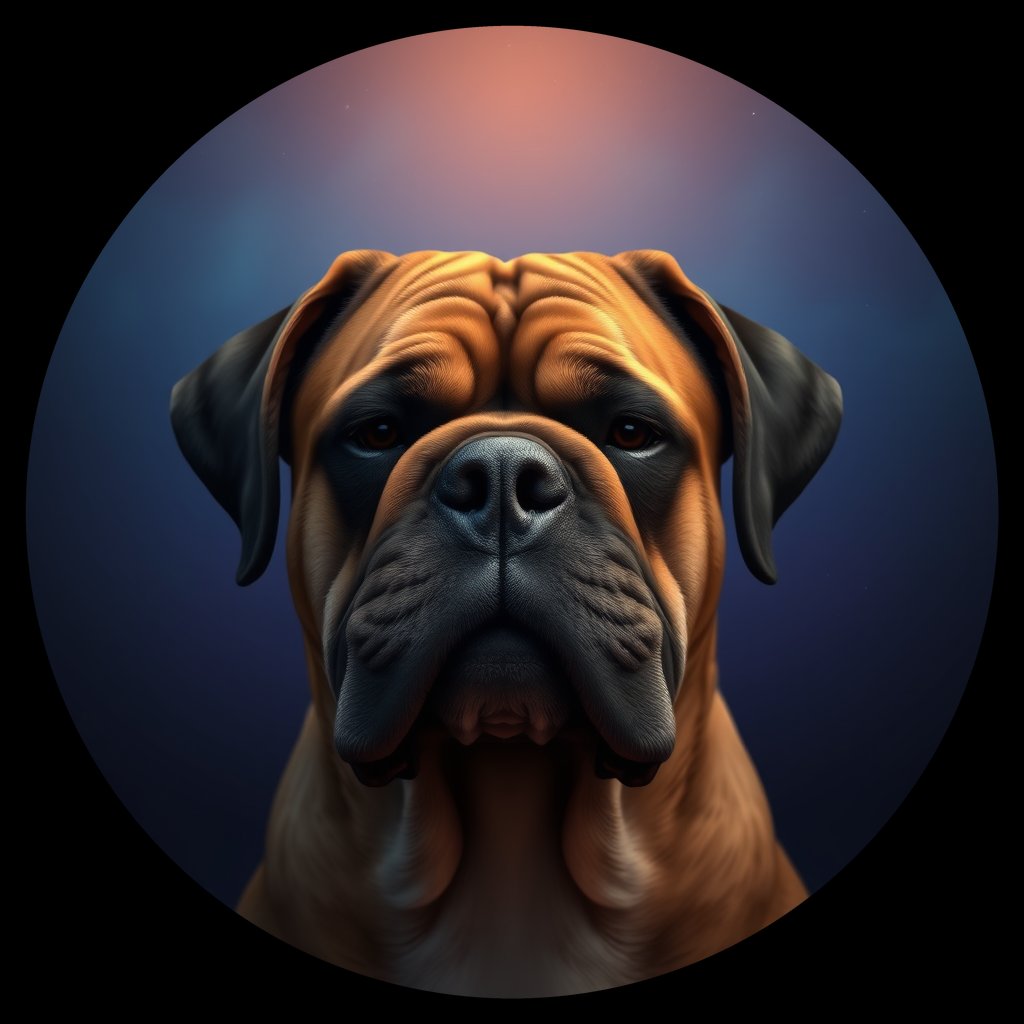 Cosmic medallion portrait of PFZ15F09_PFZ15F09, a Bullmastiff