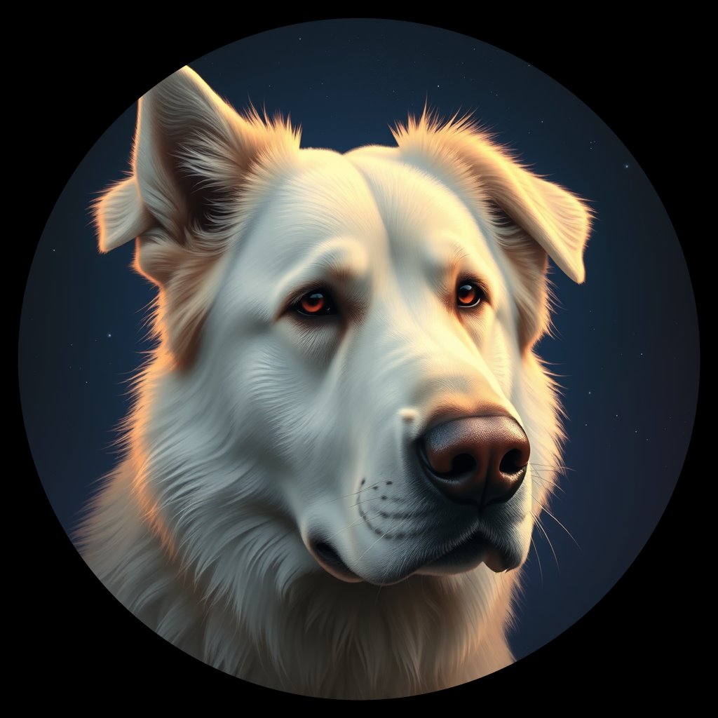 Cosmic medallion portrait of PFZ15F11_PFZ15F11, a Great Pyrenees