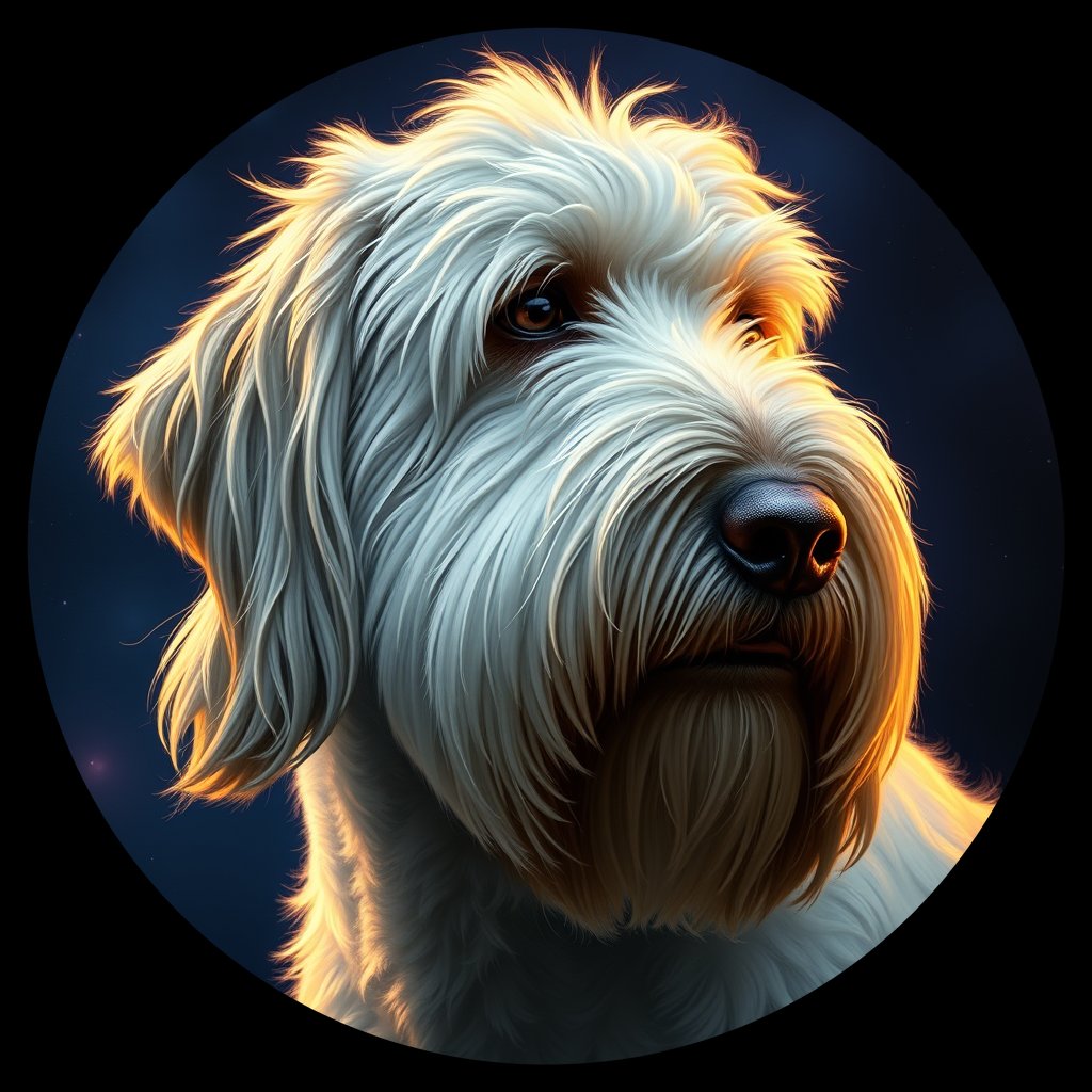 Cosmic medallion portrait of PFZ15G04_PFZ15G04, a Old English Sheepdog