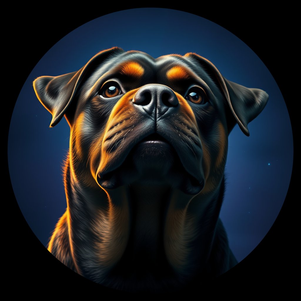 Cosmic medallion portrait of PFZ15G07_PFZ15G07, a Rottweiler