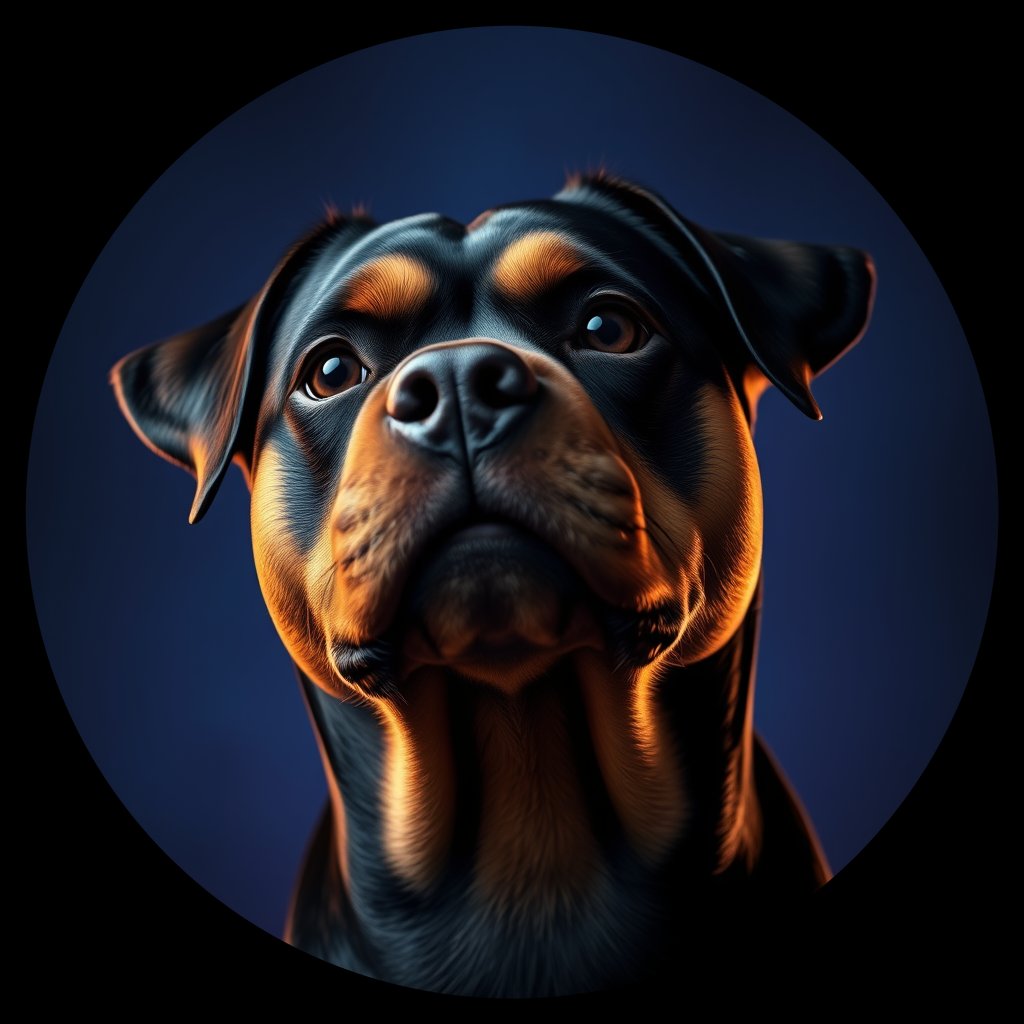 Cosmic medallion portrait of PFZ15G09_PFZ15G09, a Rottweiler