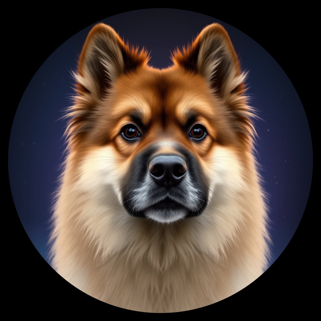 Cosmic medallion portrait of PFZ15G11_PFZ15G11, a Keeshond