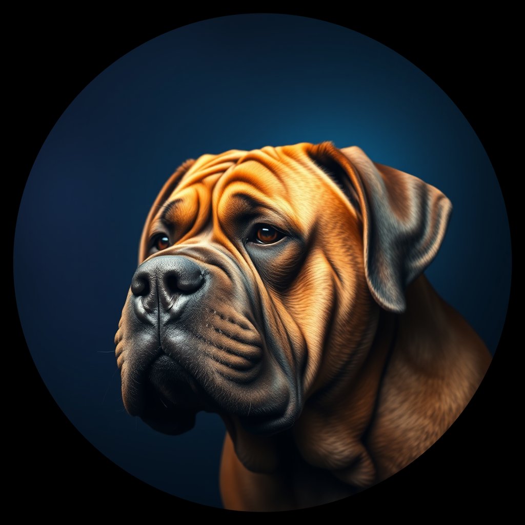 Cosmic medallion portrait of PFZ15H02_PFZ15H02, a Bullmastiff