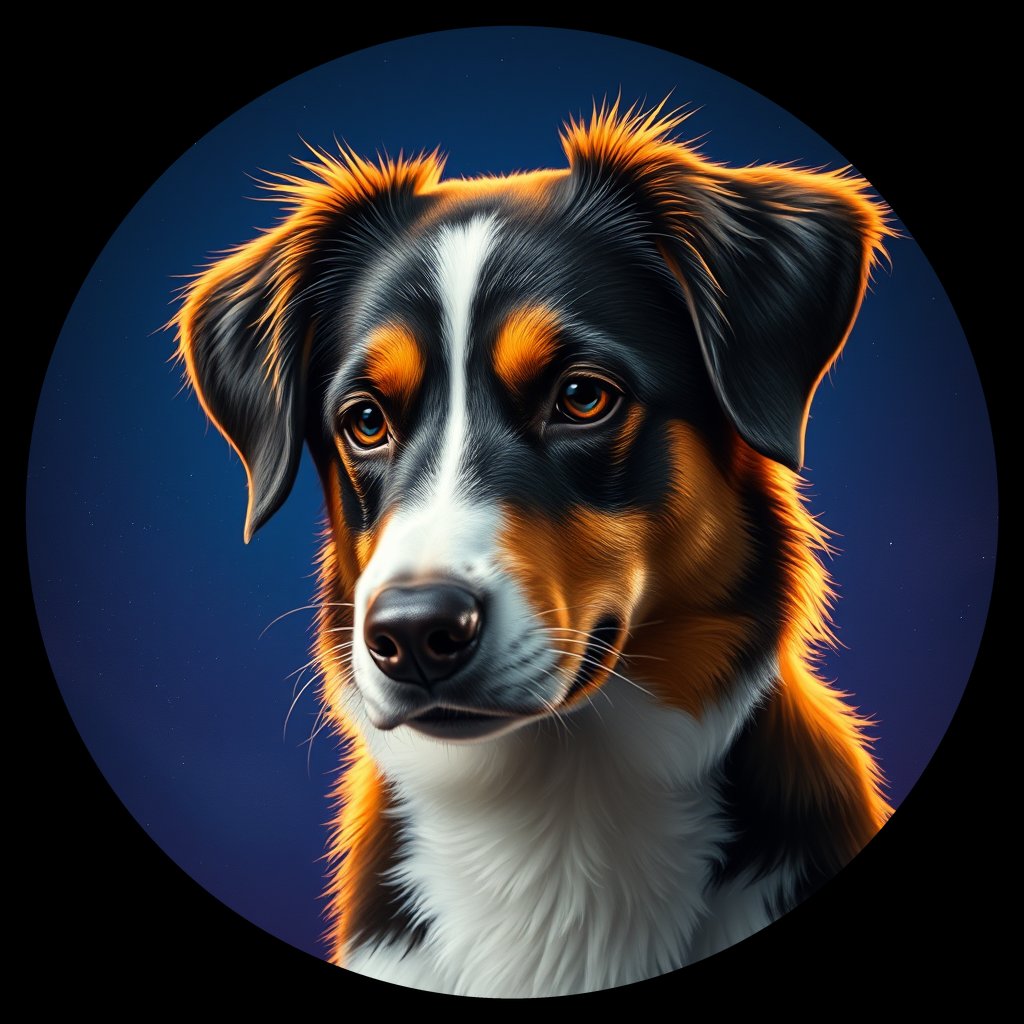 Cosmic medallion portrait of PFZ15H05_PFZ15H05, a Australian Shepherd